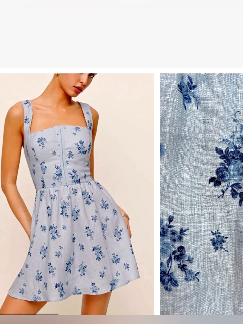 Reformation Sheri Linen floral mini dress blue size 12
